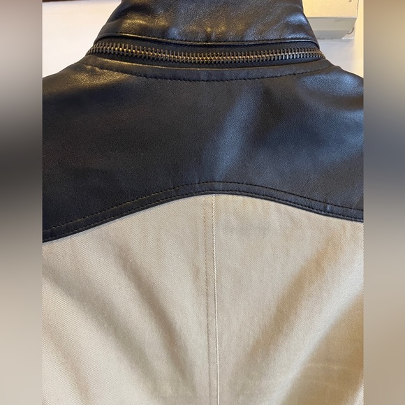 DOMA Moto Jacket CONVERTIBLE Leather Khaki Panel Zipper Coat Cropped Blazer Top - Picture 12 of 17